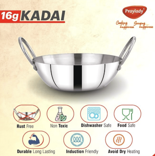 Praylady Stainless Steel Induction Base Kadai Silver - Image 4